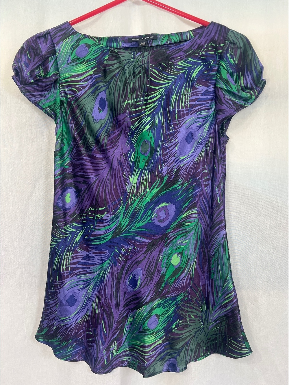 Banana Republic Silk Top Peacock Feather Print Women's Small